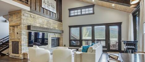 Smart TV, fireplace, music library, video library