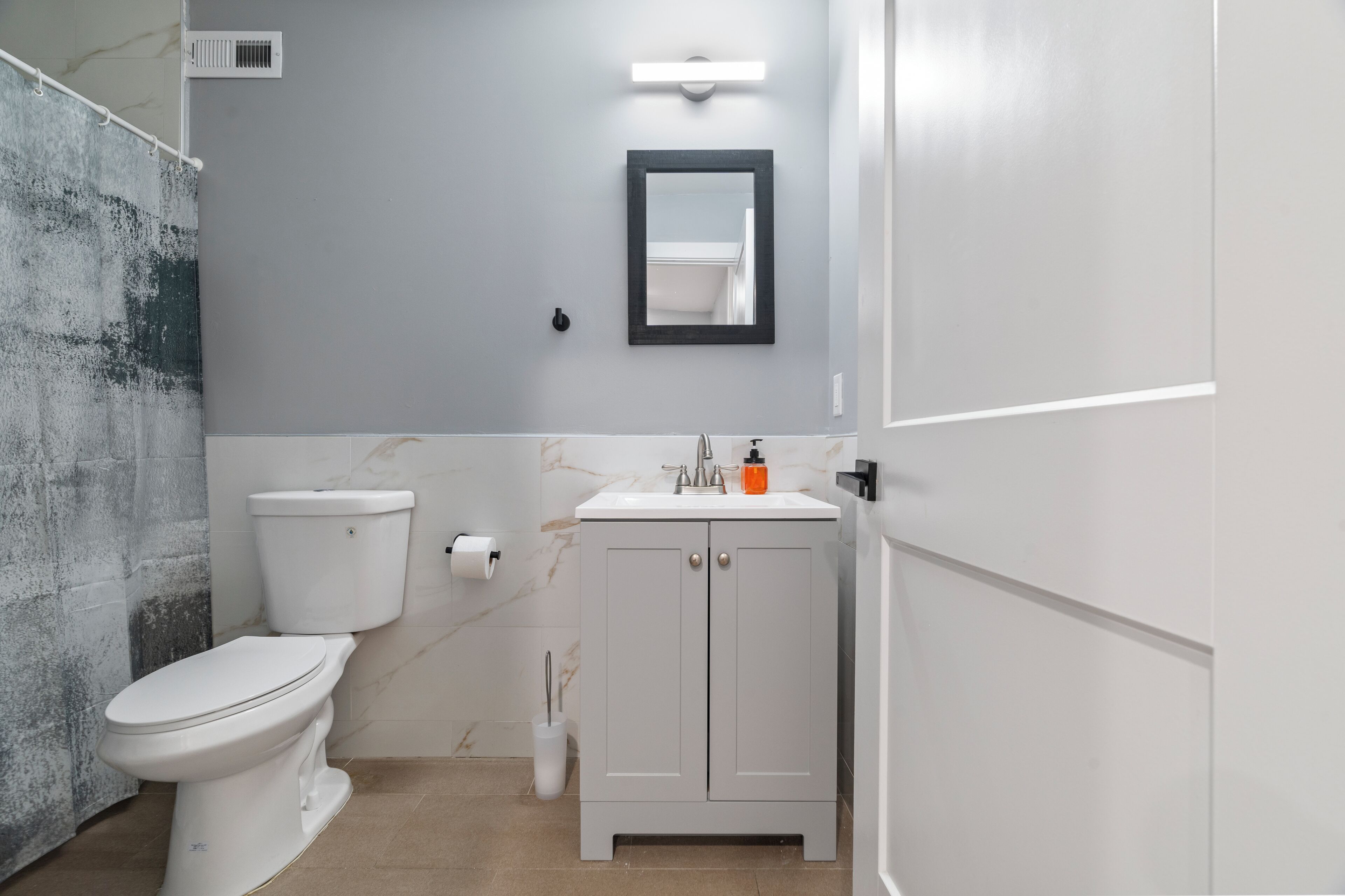 Shower, towels, soap, toilet paper