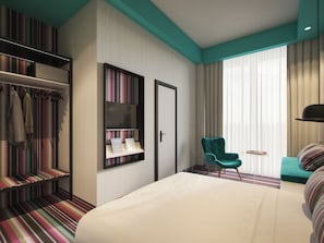 In-room safe, desk, laptop workspace, soundproofing