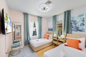 4 bedrooms, desk, iron/ironing board, travel crib