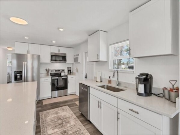 Fridge, microwave, dishwasher, toaster