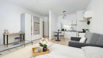 Desk, iron/ironing board, travel crib, WiFi