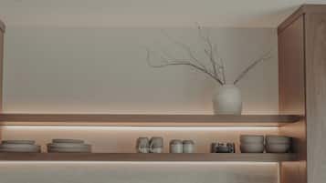 Family Studio, Garden View | Private kitchen | Stovetop, dishwasher, cookware/dishes/utensils