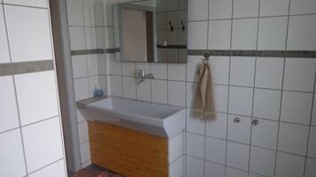 Shower, towels, toilet paper