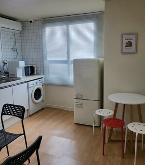 Mini-fridge, microwave