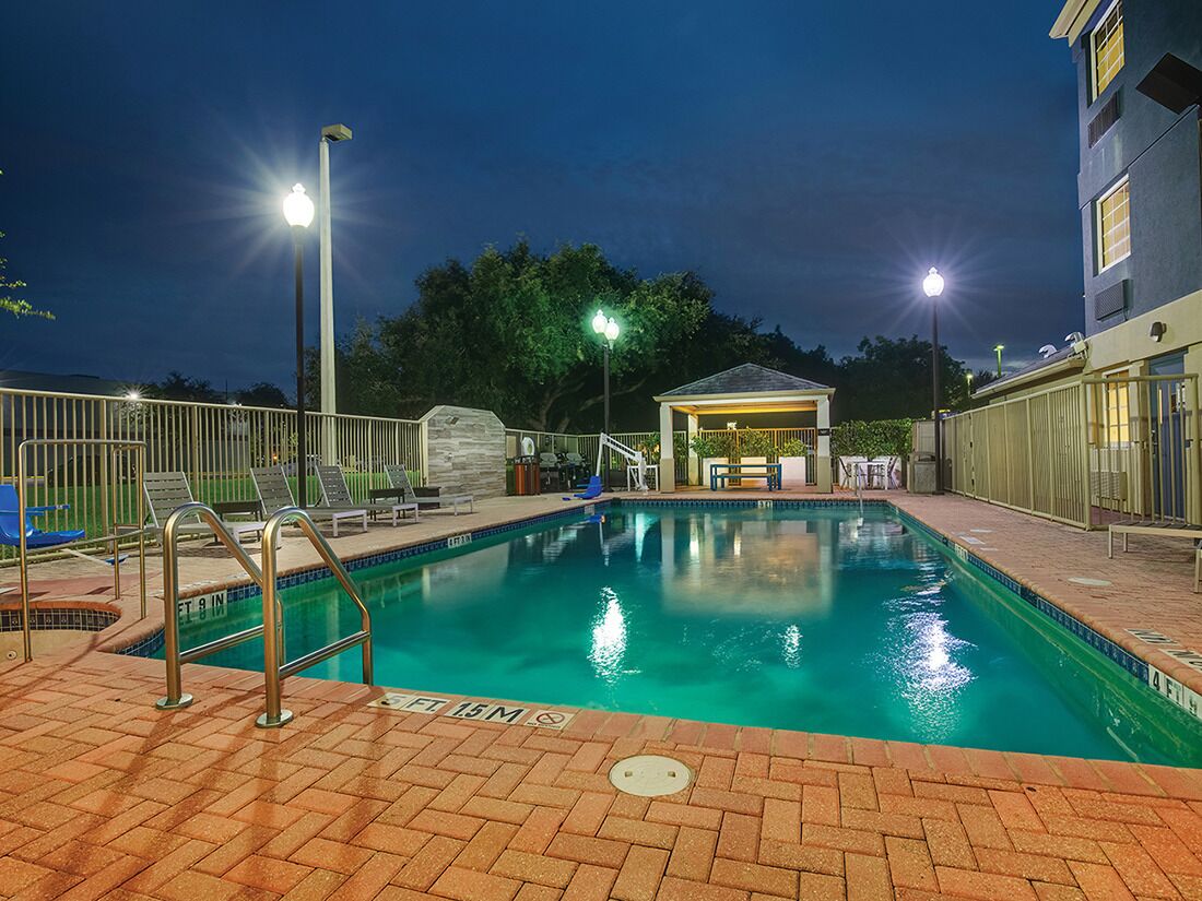Unwind after dark with a calming, illuminated evening swim.