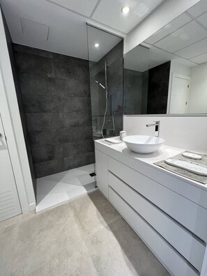 Séchoir à cheveux, serviettes fournies, savon, papier de toilette