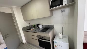 Classic Apartment | Private kitchen | Mini-fridge, microwave, oven, cookware/dishes/utensils