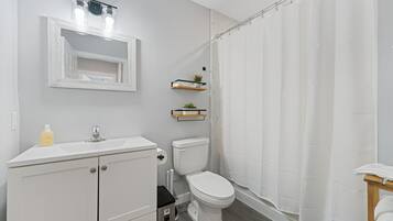 Hair dryer, bidet, towels, soap