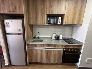 Classic Apartment | Private kitchen | Mini-fridge, microwave, oven, cookware/dishes/utensils