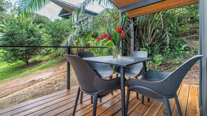 Outdoor dining - Bali-Style Jungle Bungalow, salt water pool, near beaches. (Ojochal)