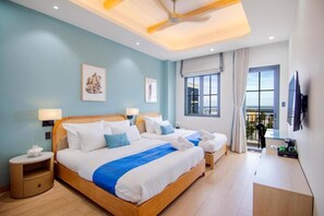 ห้องแฟมิลี่, วิวทะเล | ผ้าม่านกันแสง, เตารีด/โต๊ะรีดผ้า, Wi-Fi ฟรี, ผ้าปูที่นอน