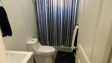 Shower, towels, toilet paper