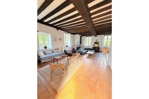 TV, fireplace, DVD player, books - Galhareta - La Maison Rose, 18th century manor house with swimming pool in the Basque Country (Barcus)