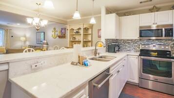 Fridge, microwave, dishwasher, coffee/tea maker