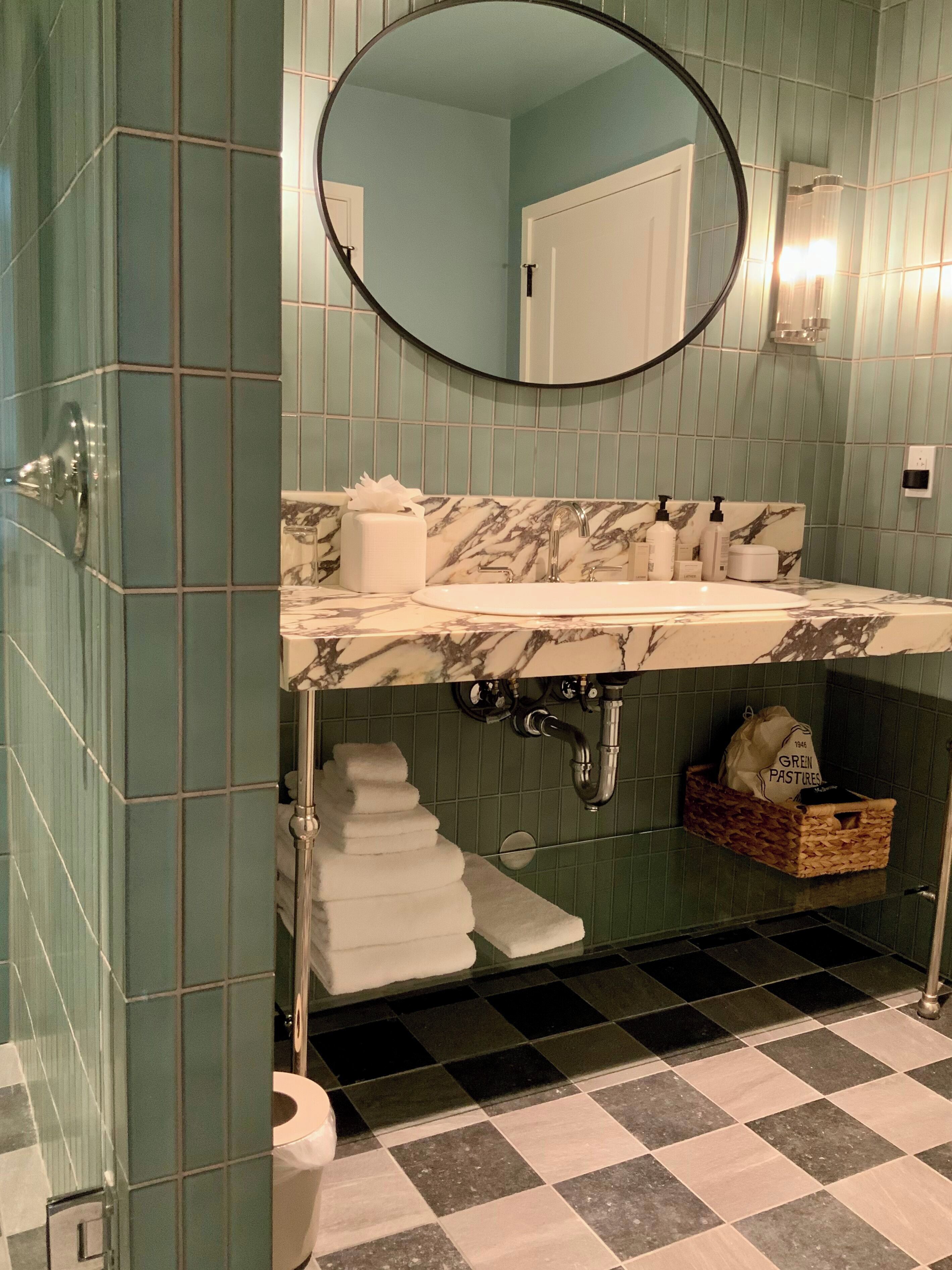 Hair dryer, slippers, towels, soap