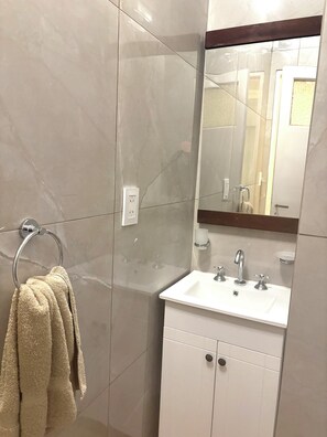 Séchoir à cheveux, serviettes fournies, savon, shampooing