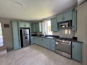 Economy Apartment, Patio, Mountain View | Private kitchen | Highchair - MJays Guesthouse  (Vieille Case)