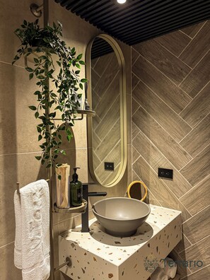 Regadera, secadora de cabello, toallas, jabón 