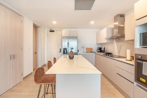 Fridge, microwave, oven, toaster