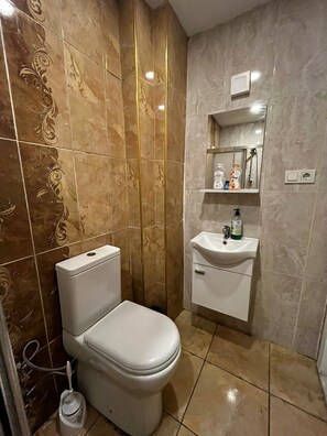 Estudi Deluxe, pati | Bany | Dutxa, assecador de cabells, bidet i tovalloles 