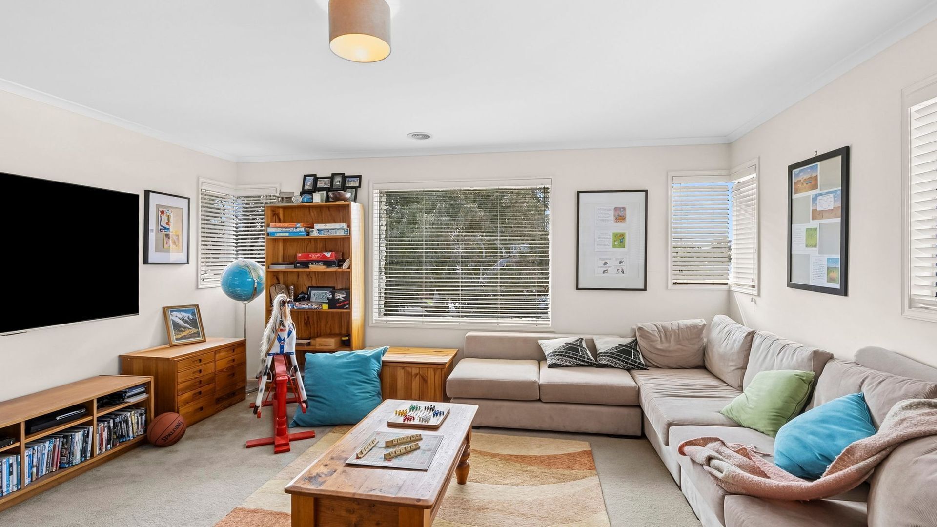 TV connectée, cheminée, lecteur de DVD