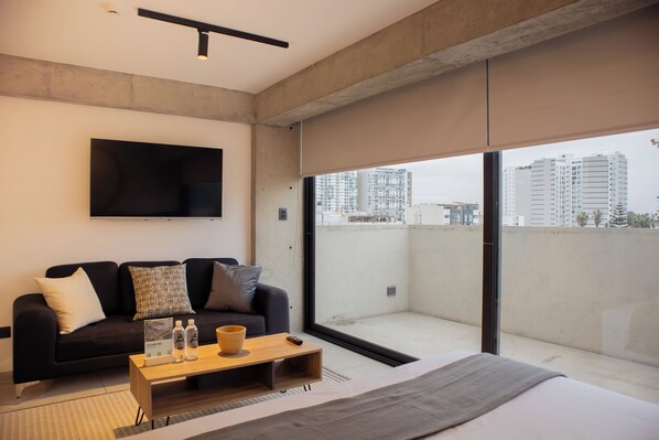 Apartment, 1 Queen-Bett, Stadtblick | Wohnbereich