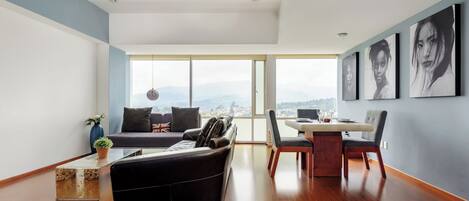 Apartamento design, 2 quartos, vista para a cidade, na torre | Sala de estar