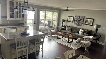 TV connectée, cheminée, livres