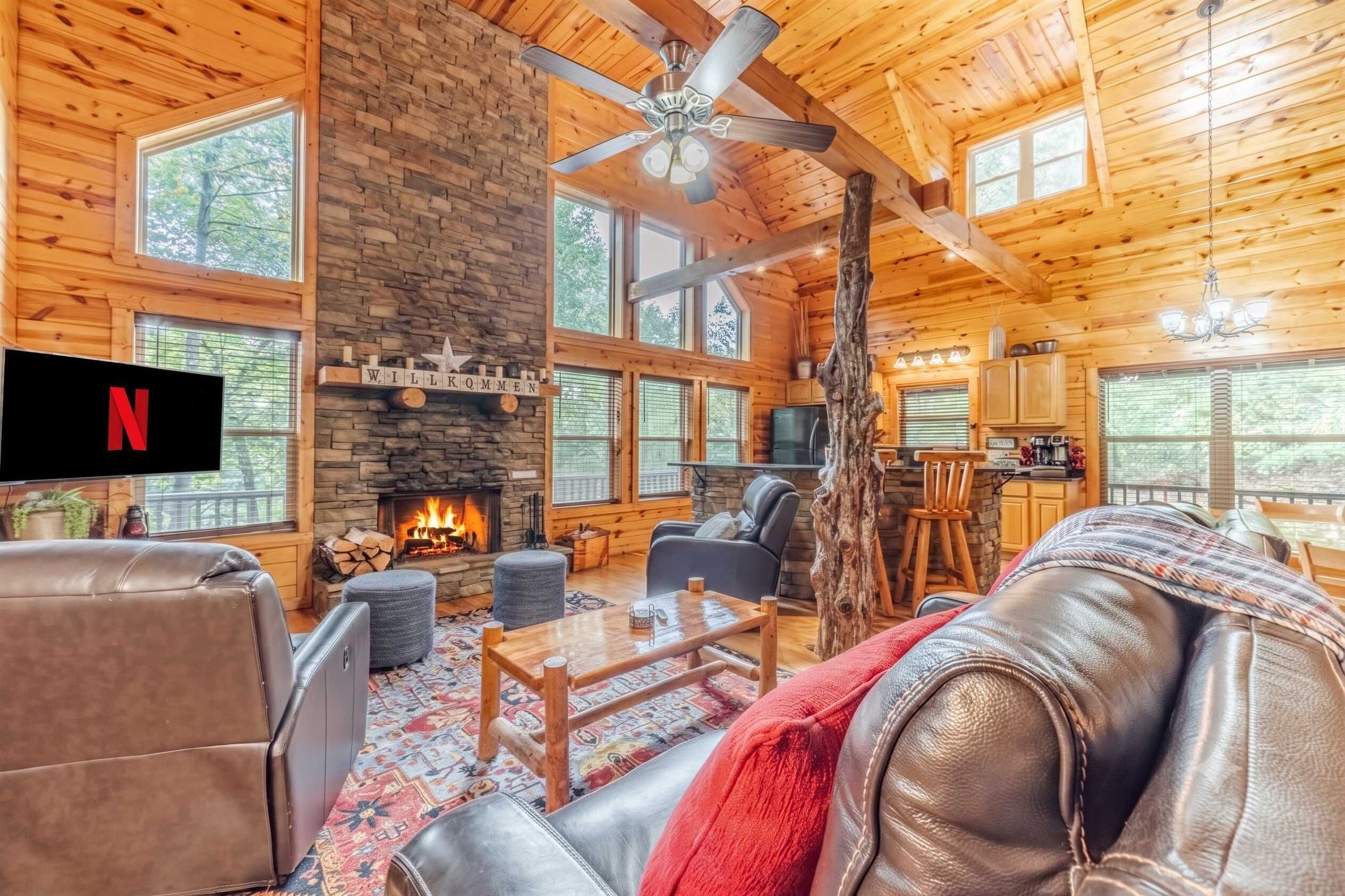 TV, fireplace, offices
