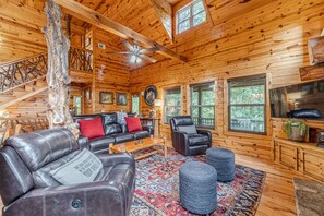 Una televisión, una chimenea, libros