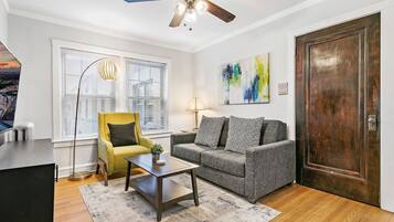 Superior Apartment, 1 King Bed | Living area | 55-inch TV with digital channels, streaming services