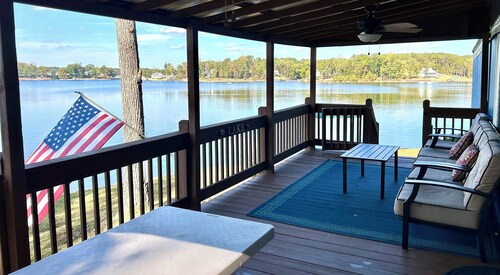 Lakefront home with covered boat dock on Lake Secession in Abbeville, SC.