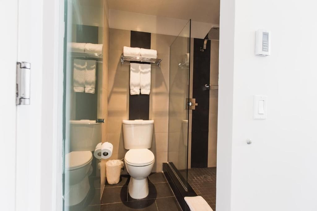 Towels, soap, shampoo, toilet paper