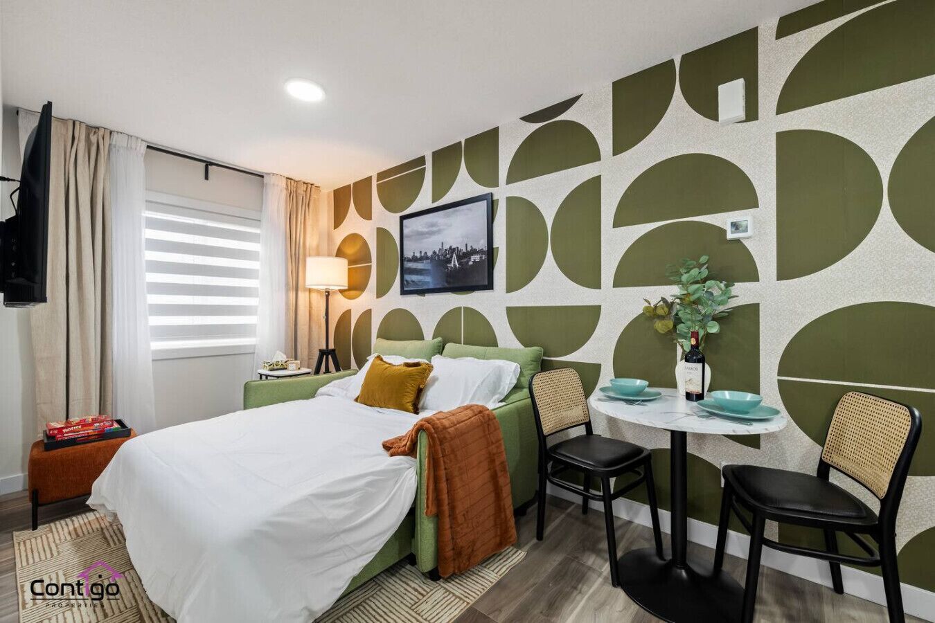 1 bedroom, desk, iron/ironing board, travel crib