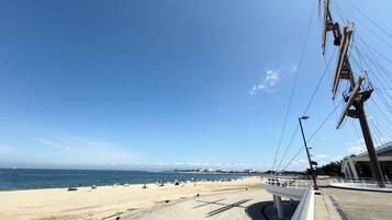 On the beach, white sand