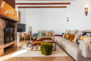 Una televisión, una chimenea