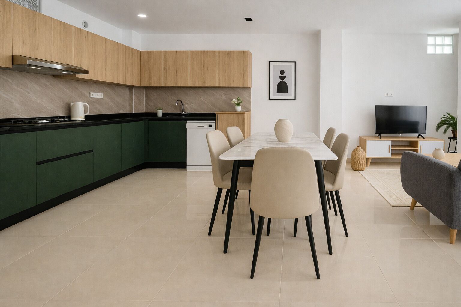 Apartamento | Cocina privada | Frigorífico, microondas, horno y placa de cocina