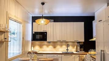 Frigorífico, microondas, horno y placa de cocina