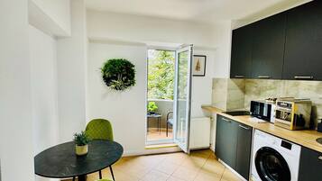 Mini-fridge, microwave