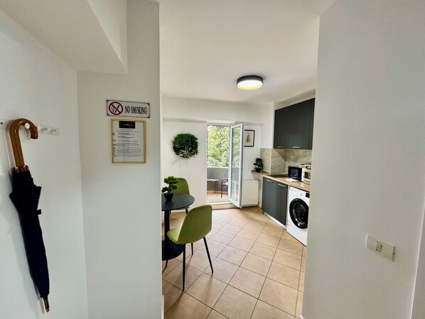 Mini-fridge, microwave