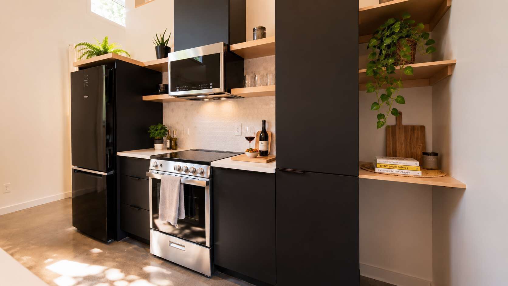 Kühlschrank, Mikrowelle, Ofen, Herdplatte