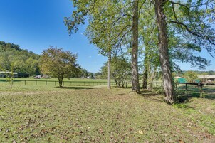 Un campo cubierto de hierba con árboles y una valla.