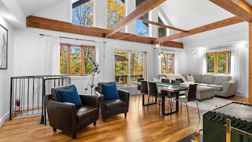 TV, fireplace, foosball