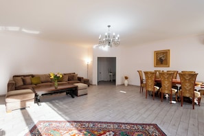 Deluxe Apartment, Balcony, Park View | Living area | 50-inch flat-screen TV with cable channels