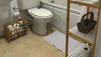 Secador de pelo, toallas, papel higiénico