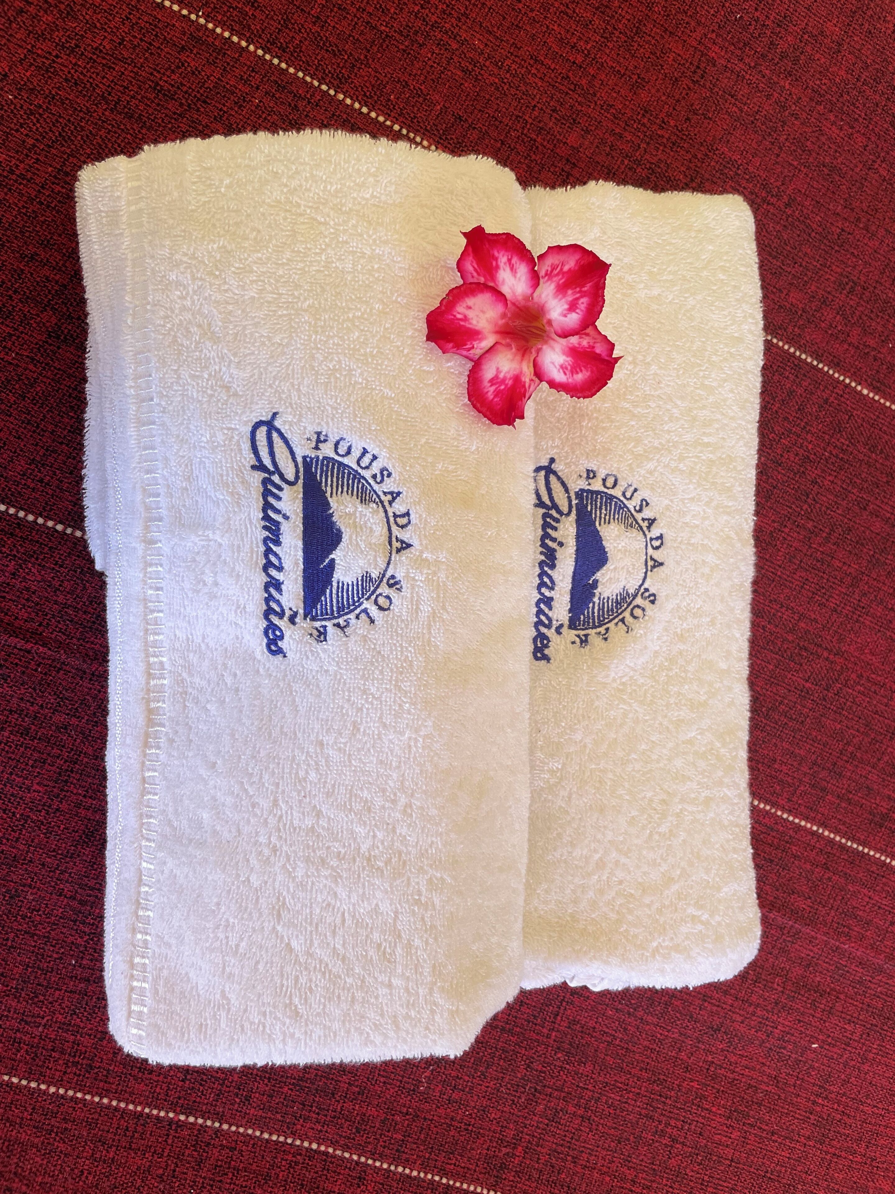 Chuveiro, toalhas de banho, papel higiênico 