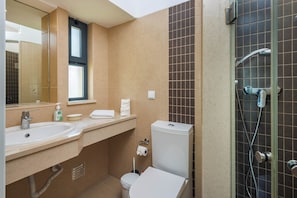 Douche, séchoir à cheveux, serviettes fournies, papier de toilette