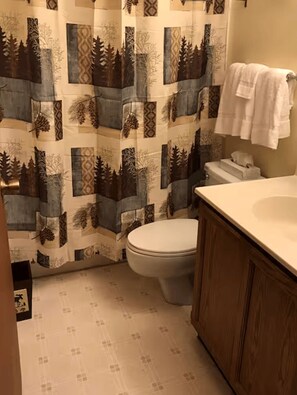 Hair dryer, towels, soap, toilet paper - Killington Ground-Level 2BR/2BA Condo Walk-Out Patio, Easy Access (Killington)