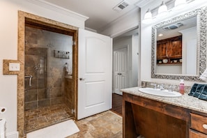 Shower, towels, toilet paper